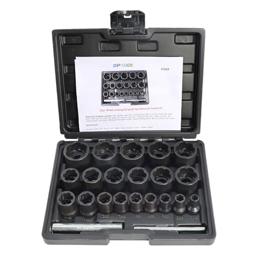 DPTOOL Lug Nut Extractor Set, Bolt Nut Extractor, Wheel Lock Removal Kit - size: 22PC