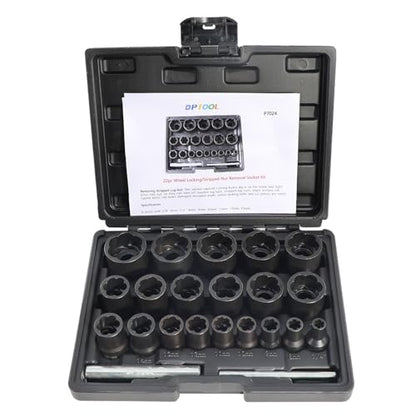 DPTOOL Lug Nut Extractor Set, Bolt Nut Extractor, Wheel Lock Removal Kit - size: 22PC