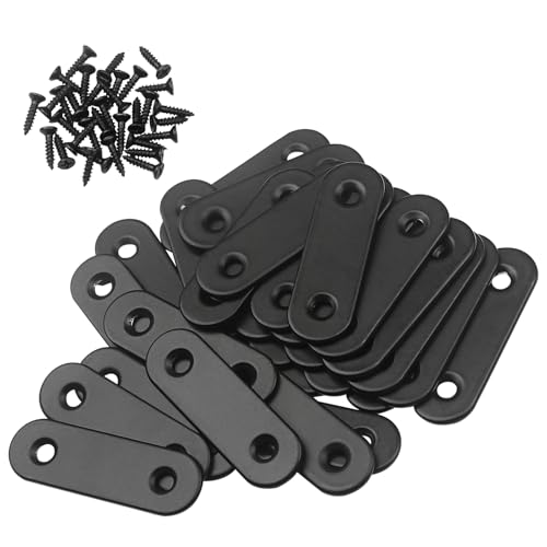 40 Pcs Straight Brace, 2” x 0.6” Flat Brace, Stainless Steel Straight Bracket, Mending Joining Plates for Bed Frame,Board,Wood,Shelves & Furniture, Matte Black (40)