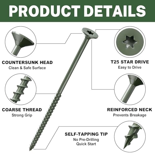 LIONMAX Deck Screws 4 Inch, Wood Screws #10 x 4, 300 PCS, Green - color: Green, size: #10 x 4"