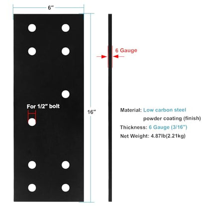 2 PCS Flat Mending Plate for 8x8 Post, Splice Bracket 6-Gauge Heavy Duty