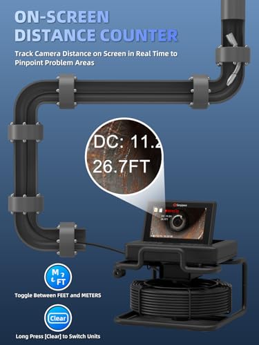 Sanyipace Drain Camera, 7" Pop-up Screen, 20X Zoom, Distance Counter, 100FT - size: 100FT/30M