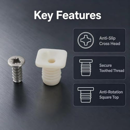 8mm Plastic Hinge Dowel Inserts – 30 Pcs with Screws, Repair Stripped Cabinet Hinge Holes, Door Hardware Fix Kit