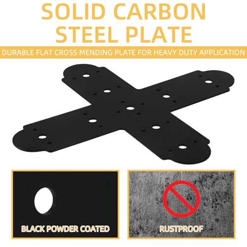 14'' X12.5'' Cross Mending Plate, Heavy Duty Cross Mending Bracket Frame Connector for Repairing Fixing Connecting Wood Beam, Black 1 Pcs