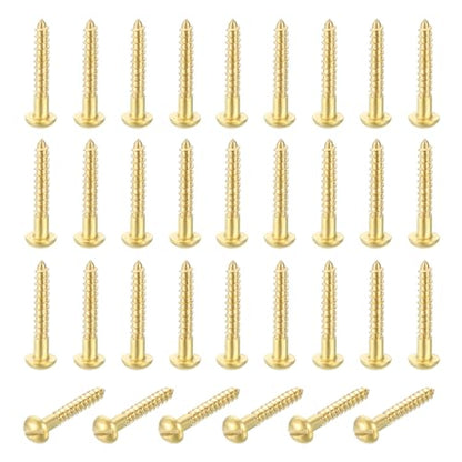 MECCANIXITY 35 Pcs Brass Screws, M2.5 x 16mm Solid Slotted Round Head Self-Tapping Wood Screw Fasteners for Woodworking Furniture Repair Photo Frame Drywall Home Appliances, Gold - size: M2.5 x 16mm