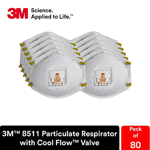 3M Particulate Disposable Respirator 8511, N95, Pack of 80, NIOSH Approved