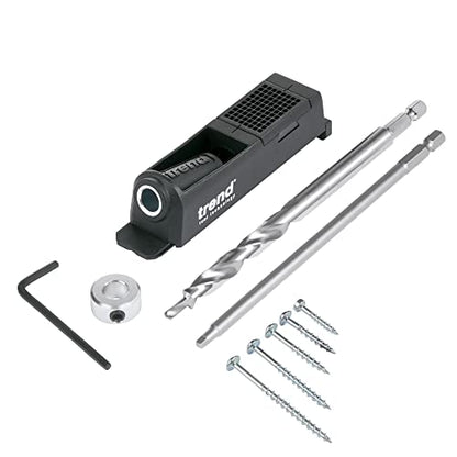 Trend Single Pocket Hole Jig with HSS Drill Bit & Depth Setting Collar, Square Drive Bit & Pocket Hole Screws Selection, PH/JIG/BS - style: Single
