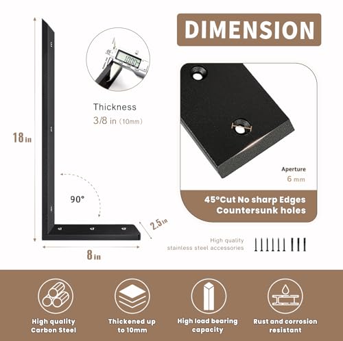 Countertop Support Bracket 18 Inch 3 Pack Countertop Bracket for Granite 3/8" Thick 18"x8"x2.5" Heavy Duty L Brackets Shelf Brackets Metal Corbels for Quartz/Granite/Wood/Concret/ Laminate Countertops - size: 18 Inch, style: black-3 pack