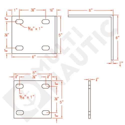 Multinautic Brackets and Plates Kit Structural Inside Corners (x4) with Back Plates (x4) for Wood Dock Frame Assembly, 1/4" Thick Hot-Dip Galvanized Dock Frame Reinforcement Brackets and Plates Kit