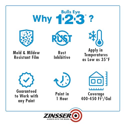Zinsser Bulls Eye 1-2-3 Water-Base Primer & Sealer, White, 5 Gallon - color: White, size: 5 Gallon (Pack of 1)