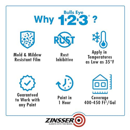 Zinsser Bulls Eye 1-2-3 Water-Base Primer & Sealer, White, 5 Gallon - color: White, size: 5 Gallon (Pack of 1)