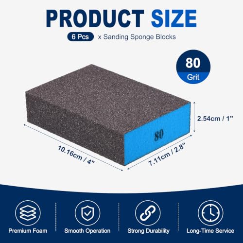 6Pcs 80Grit Sanding Sponges, Wet Dry Sanding Blocks - size: 80Grit