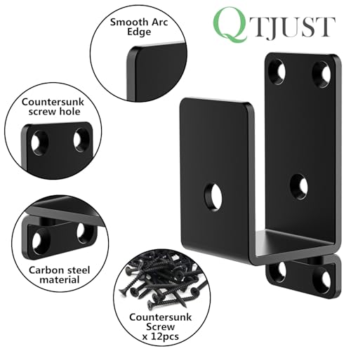 4Pack Black Heavy Duty 2x4 Steel U Door Barricade Brackets for Security Use - size: 4 Pack