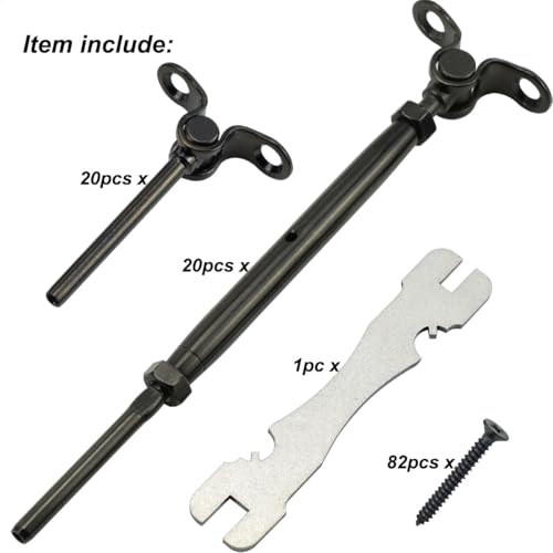 Black Cable Railing Hardware Kit, for 1/8 Cable Railing System for Wood Posts, Stainless Steel Swage Toggle Turnbuckle 20 Pairs