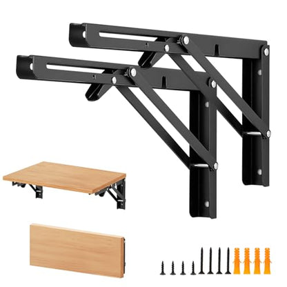 Matte Black Folding Shelf Brackets, 12 Inch, 2 Pack - size: 12 Inch