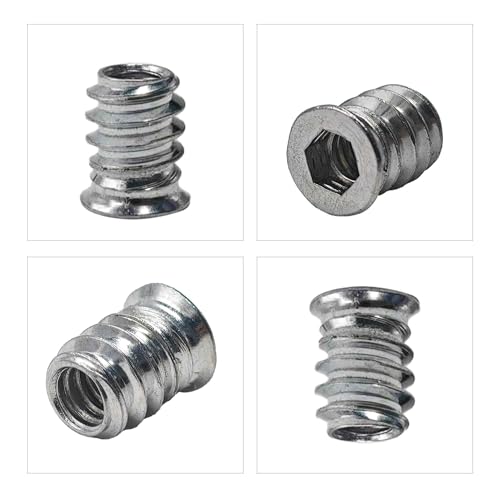 40PCS 1/4-20 x 15mm Threaded Inserts for Wood, Hex Socket Drive Metal Nut Fasteners with Hex Wrench for Furniture Assembly - size: 1/4-20 x 15mm