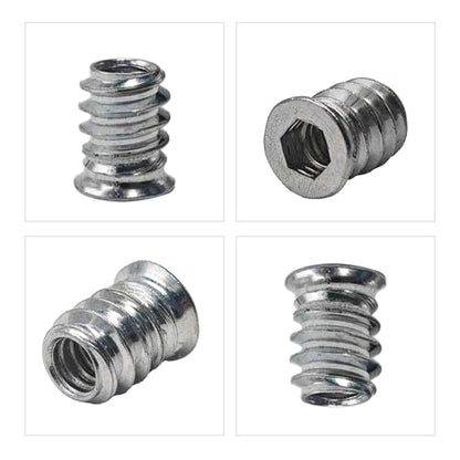 40PCS 1/4-20 x 15mm Threaded Inserts for Wood, Hex Socket Drive Metal Nut Fasteners with Hex Wrench for Furniture Assembly - size: 1/4-20 x 15mm