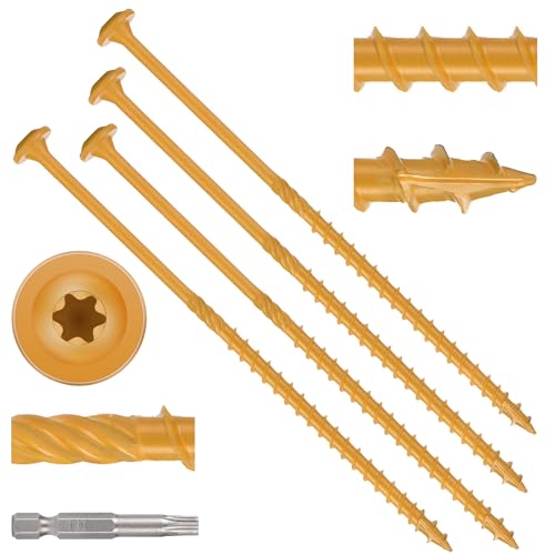 Heavy Duty Washer Head Wood Screws #14 x 6, Structural Lag Screws for Log, Timber, Landscaping & Outdoor Projects, Tan Ruspert Coated, 300 Pack - color: Tan, size: #14 x 6"
