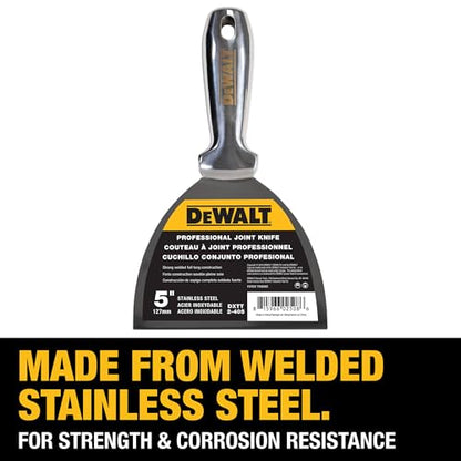 DEWALT 5" All Stainless Steel Joint Knife | One-Piece Premium Polished Metal Putty Blade | 2-405 - size: 5-Inch