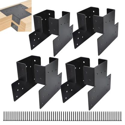 (8 Pack) Black T Shaped Post to Beam Connector, Heavy Duty Roof Tie Bracket - color: 4X4(8 PACK)