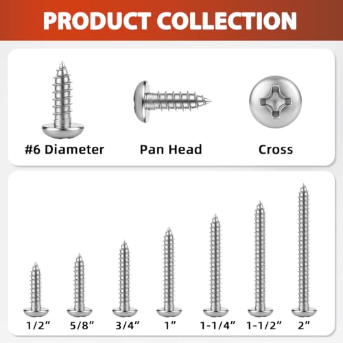 Mellewell #6 x 1-1/4" Pan Head Self Tapping Screw, Pan Head Sheet Metal Screws Wood Screws, Stainless Steel 304 (18-8), 100 Pack - color: Silver, size: #6 x 1-1/4"