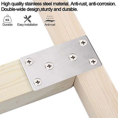 20 Pcs Silver Flat Bracket 4 x 2 Inch Stainless Steel Wood Joining Plates Mending Plate Flat Bracket with Screws, Steel Metal Straight Brace for Wood Furniture Cabinet Shelves - size: 100MM-Silver