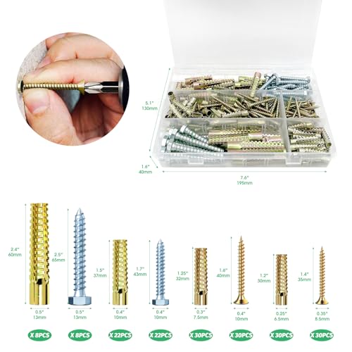 180Pcs / 90 Sets 4 Size Steel Wall Anchor with Screws, 5x30mm, 6x32mm, 8x38mm, 10x60mm Heavy Duty Loose Hinge Hole Repair Kit for Concrete, Hollow and Wooden Wall