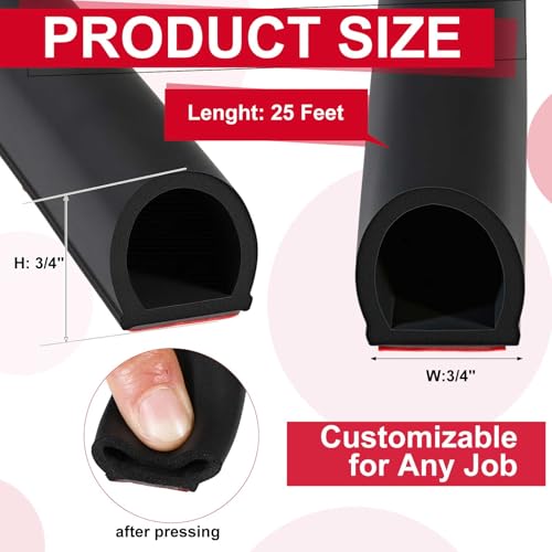 Pangda 25Ft D Shape Rubber Weather Stripping Foam Self-Adhesive EPDM Door Seal Strip for Noise Reduction Waterproof Dustproof for Cars Boats Truck RVs Windows Doors (3/4" W × 3/4" H) - size: 25ft L, style: 3/4" W × 3/4" H
