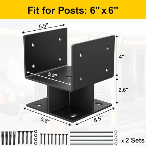 2Pcs 6x6 Concrete Post Base,Heavy Duty Adjustable Anchor Bracket - size: 6x6