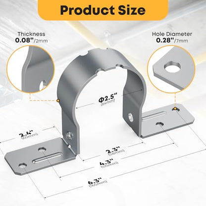 12 PCS Fence Post Brackets, 2-3/8 Steel to Wood Fence Bracket, Fence Brackets for Metal Posts, Galvanized Pipe Grip Tie Fence Post Repair with Screws - size: 2-3/8" Fence Bracket
