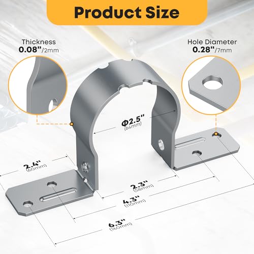 20 PCS Fence Post Brackets, 2-3/8 Steel to Wood Fence Bracket, Fence Brackets for Metal Posts, Galvanized Pipe Grip Tie Fence Post Repair with Screws - size: 2-3/8" Fence Bracket