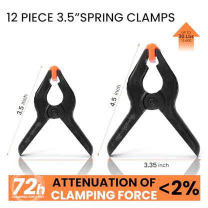 ECY 3.5" Spring Clamps, Heavy Duty Plastic Clamps, 12 Pack - size: 12 Pack,3.5inch