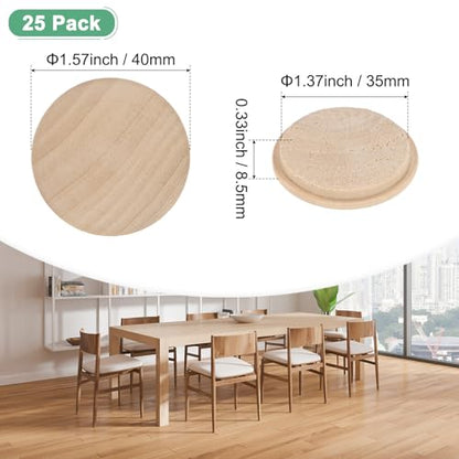 M METERXITY 25-Pack Wood Plugs for Screw Holes, 40 x 35mm Beech Button Wood Top Plugs for Furniture/Stair/Chair/Craft, Flat Head Decorative Wooden Cover - size: 40x35mm