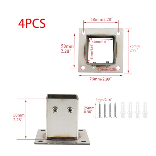 Wealrit 4 PCS Square Post Bases,1.61" Deck Post Brackets,Stainless Steel - style: 4 pcs 1.61" Silver