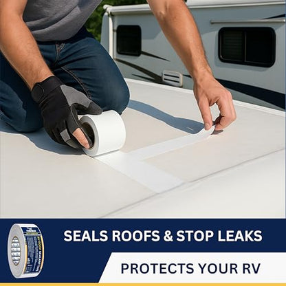 2 Pack Buck RV Roof Sealant Tape – 3 Inch x 55ft, 40 Mil – Waterproof RV Tape for Roof Repair, Seams, Skylights, Vents & Window Leaks on Camper, Trailer & Boat, UV Resistant & Weatherproof, White - size: 3 Inch, style: 2 Pack