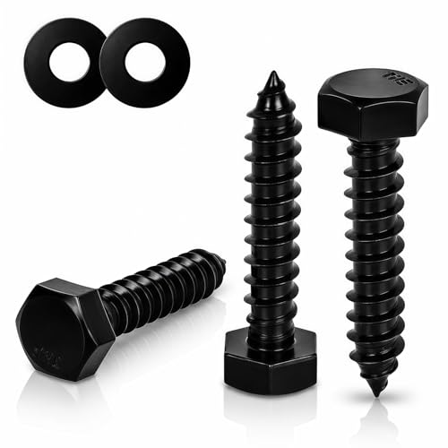 5/16" x 1-1/2" Hex Head Lag Screws (15 Pcs) with Washers – Heavy Duty Black Oxide 304 Stainless Steel Bolts 18-8, Wood, Roofing & Construction (Partial Thread) - size: 5/16"x1-1/2"