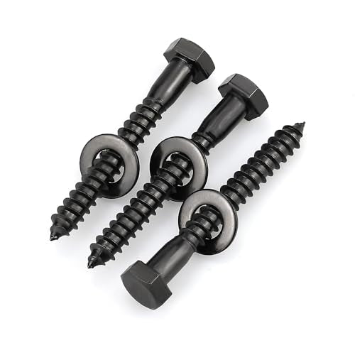 20-Sets 1/4 x 2 Black Hex Head Lag Screws & Flat Washers, Heavy Duty Wood Lag Screws, 304 Stainless Steel (18-8), 1/4" Bolt - size: 1/4 x 2