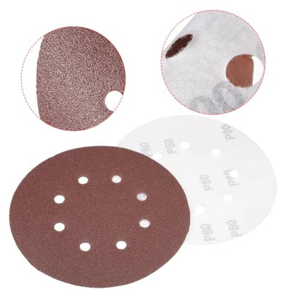 uxcell 10Pcs 7 Inch 8 Hole Hook and Loop Sanding Disc 80 Grit Flocking Sandpaper Random Orbital Sander Paper - size: 80 Grit