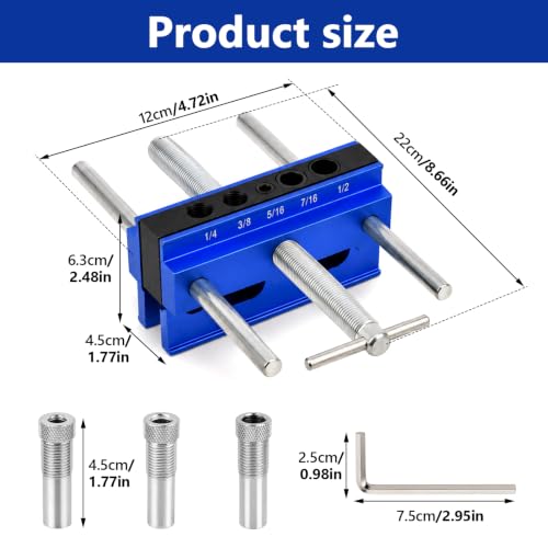 Self Centering Dowel Jig, Woodworking Drill Guide Locator with 6 Drill Sleeves, Hex Wrench, Manual for Precise Dowel Joints