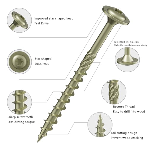 Wensilon #8 x 1-1/4" Yellow Lag Screws, Structural Wood Screw,130PCS 1lbs 4.2x32mm - color: Yellow, size: #8 x 1-1/4"