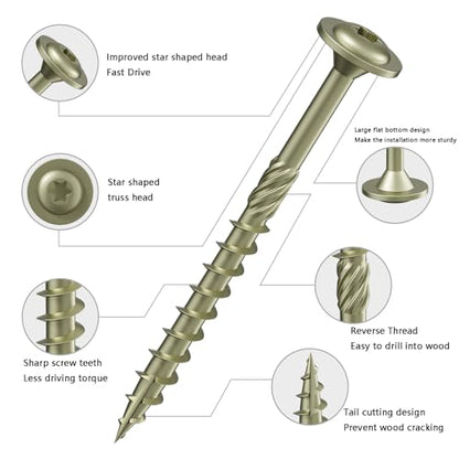 Wensilon #14 x 10 Yellow Lag Screws, Structural Wood Screw,13PCS 1lbs 6.3x250mm - color: Yellow, size: #14 x 10"