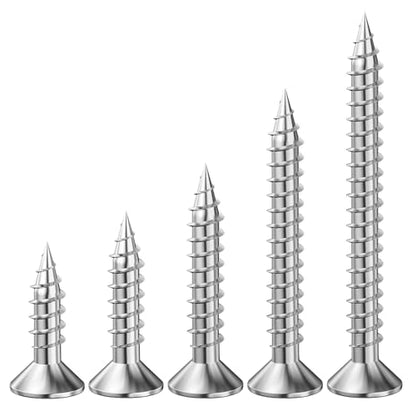 Wensilon (135Pcs) 304 Stainless Steel Wood Screw Quick Metal Self Tapping Flat Head with Drywall Plastic Anchors kit - size: SS304 Flat Head Wood Screws