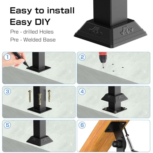 Black Metal Stair Railing Post, Side/Front Mount Baluster Spindles with 270° Adjustable Bracket, Perfect for Indoor Stairs, Deck, Porch and Balcony Railing, Front, 35.4inch, 2 Pack - size: Front-35.43 inch