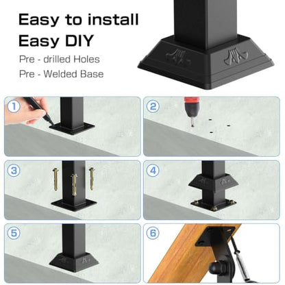 Black Metal Stair Railing Post, Side/Front Mount Baluster Spindles with 270° Adjustable Bracket, Perfect for Indoor Stairs, Deck, Porch and Balcony Railing, Front, 35.4inch, 2 Pack - size: Front-35.43 inch