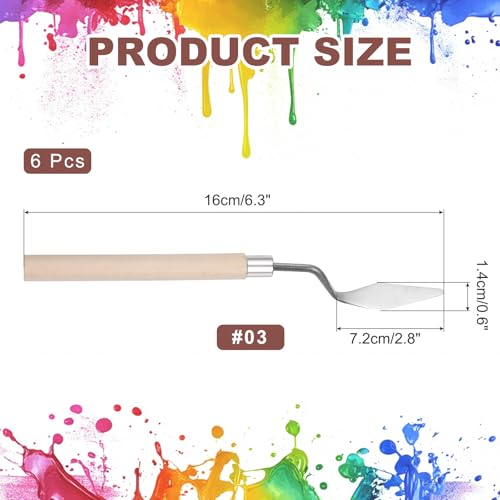 MECCANIXITY 6Pcs Palette Knife Pointed Head, 6.3" Long Palette Knives with Stainless Steel Flexible Spatula Pallet Knife and Wood Handle for Scraping, Mixing, Oil Acrylic Painting Canvas - size: 6.3"