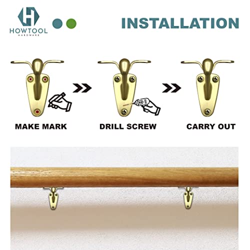 Handrail Bracket Heavy Duty Champagne Brass V Style, 3 Pack | HOWTOOL - color: Champagne Brass