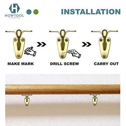 Handrail Bracket Heavy Duty Champagne Brass V Style, 3 Pack | HOWTOOL - color: Champagne Brass