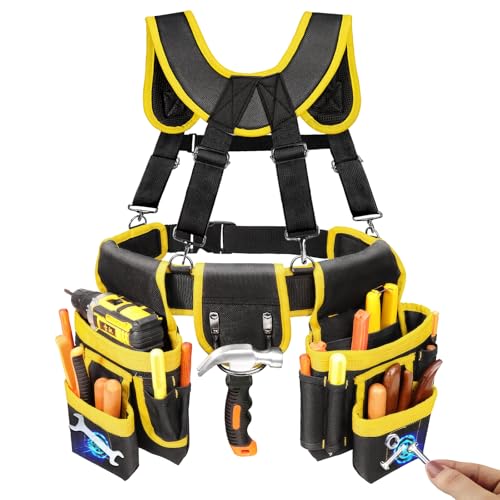 Tool Belt for Men, Freely-Combinable Magnetic Tool Belt with Suspenders - color: Black and Yellow