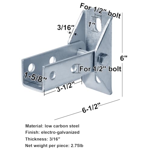 heneng 2 Pack Adjustable Angle Bracket for 1-5/8" Strut Channel,3/16" Thick