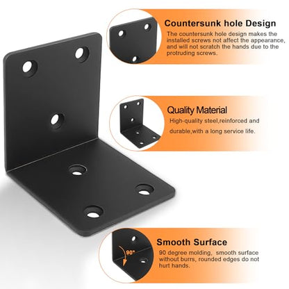 50PCS Black L Brackets Corner Bracket 1.5"x1.5"x1.5", Heavy Duty Corner Brace for Wood, Right Angle Brackets, 40MM 1.5Inch Wide 90 Degree Bracket for Wooden Frame Furniture Shelves Chairs - size: 1.5"x1.5"(Black)